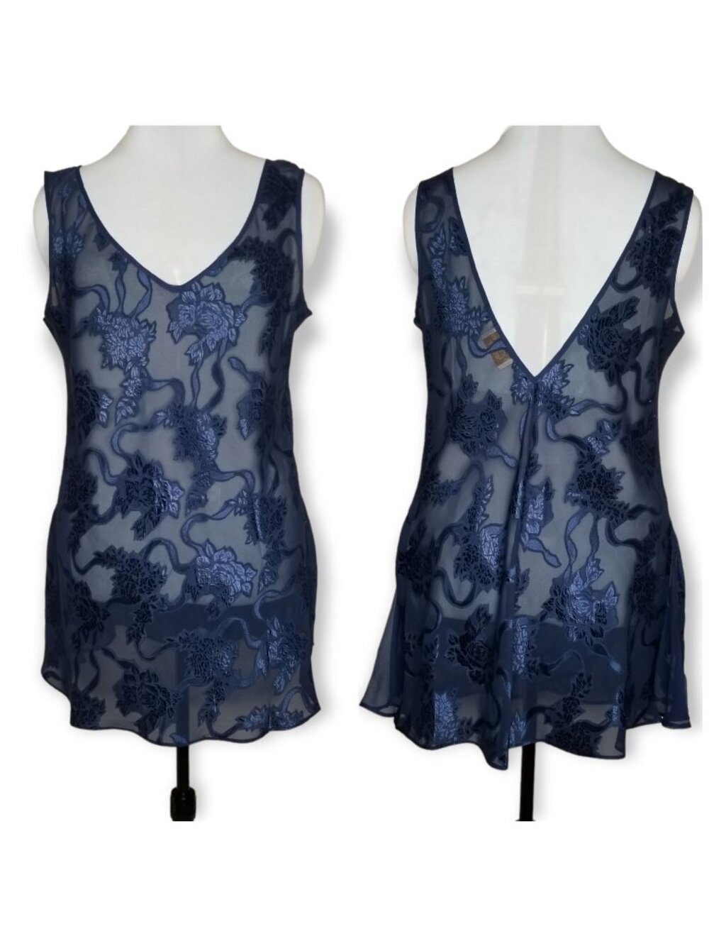 VTG Victoria's Secret Sheer Blue Top Large Satin Floral Whimsygoth Fairy Grunge